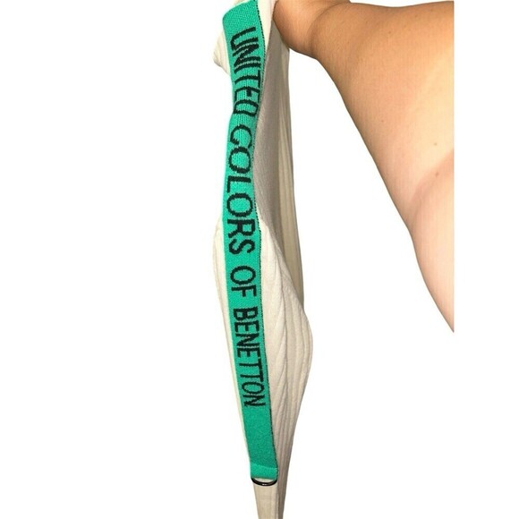 United Colors of Benetton Womens High Neck Sweater Green Stripe Cream‎ XL Wool - Picture 3 of 9